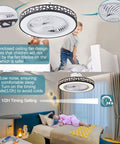 Compact Black Flush Mount Ceiling Fan With Lights And Remote Control, Low Profile Enclosed Design, Safe for Kids, Bedroom Use
