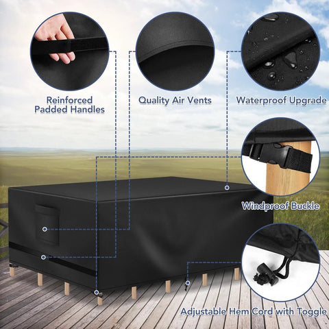 Beefy Heavy Duty Waterproof Patio Furniture Cover For Outdoor Sectional Sets, Rectangle 90 Inch Long By 64 Inch Wide, with features