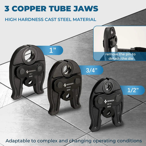 Three copper tube jaws for Top Shelf Heavy Duty Electric Hydraulic Pro Press Copper Crimper, made of high hardness cast steel.