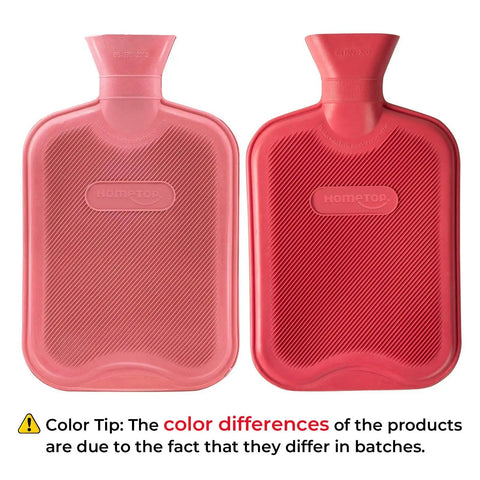 Premium Classic Rubber Hot Water Bottle Red For Cozy To The Bone Comfort In Cold Days With A Ribbed Exterior, two variants shown