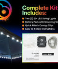 LED Canopy Lights For 10x10 Tents White Outdoor String Light Kit 40 Feet Of Tailgate Ready Illumination with kit components