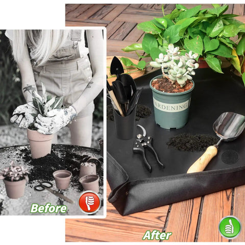 Foldable Plant Repotting Mat With 13 Piece Mini Garden Tools And 30 Pot Hole Mesh Pads, All In One Succulent Tool Kit For Indoor