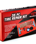 Packaging of 35 Piece Universal Heavy Duty Tire Repair Kit With Plugs For Cars Trucks Motorcycles ATVs