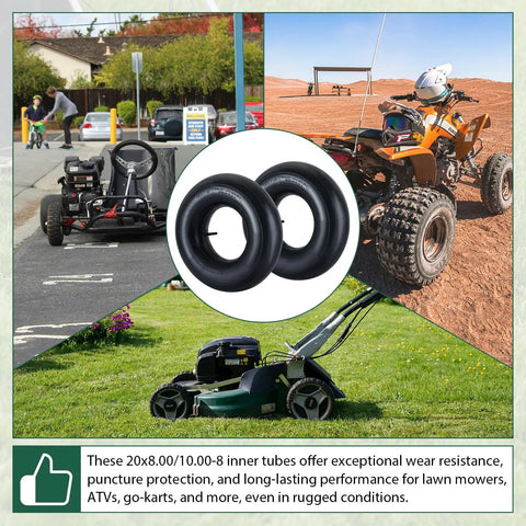 Two Pack 20X8.00/10.00-8 Inner Tubes With TR-13 Valve Stem For Lawn Mowers Tractors Wheelbarrows ATVs Go Karts And More Fits 8 To 10 Inch Wide Tires Heavy Duty Butyl Rubber
