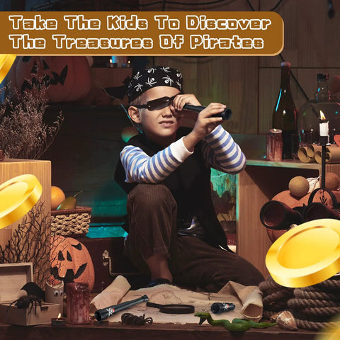 Twenty Piece Pirate Party Favors Telescopes For Kids And Toddlers Five Point Five Inch Retractable Toy Telescopes For Pretend Play Kid Friendly Party Supplies For Birthdays Halloween Treasure Hunt Fun, child pirate party scene