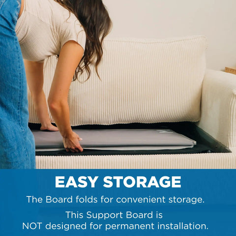 Person folding Heavy Duty Reinforced Plywood Support Board For Queen Sleeper Sofa to store inside couch.