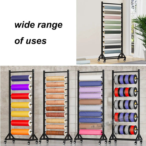 Badass Heavy Duty Steel Storage Rack Built Different For Garage Organization Setup holding vinyl rolls and tape on wheeled frame.