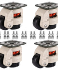 Built Tough Heavy Duty Leveling Casters Set Of 4 Retractable Machine Wheels With Firm Adjustable Feet For Industrial Equipment That Handles Up To 2400 Lbs Per Caster With Zero Wiggle Room So You Can Mount And Roll Your Setup Flawlessly, featuring four casters and screws.