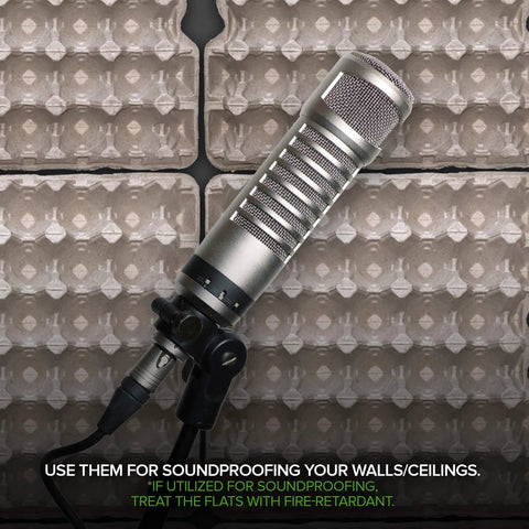 Microphone with Must-Have 30-Cell Egg Crates 15 Pack Recyclable Pulp Fiber Egg Flats for soundproofing background