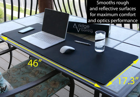 Massive 46 Inch Extended Gaming Mouse Pad Desk Mat With Stitched Edges Extra Thick 0.20 Inch Black Washable Surface on table