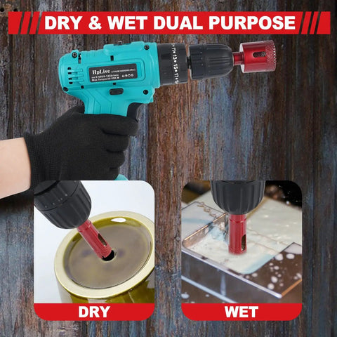 12 Piece Pro Grade Diamond Hole Saw Kit With 6 8 10 12 14 20 25 30 35 40 45 50 mm for dry and wet drilling use on ceramic and glass