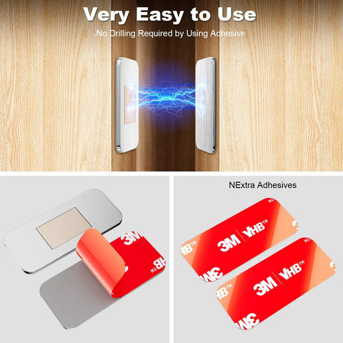Two Pack Black Cabinet Magnets For Closure With Stainless Steel Latch No Drill Easy Install With Double Sided Tape