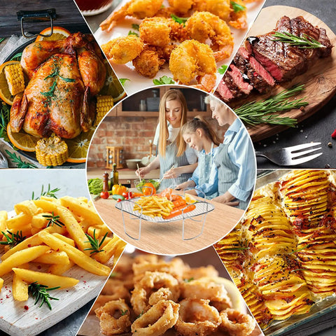 Premium Steel Air Fryer Basket Set With Nonstick Mesh For Even 360 Degree Heat Circulation, family cooking various meals