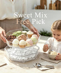 Five Compartment Chilled Serving Lazy Susan With Secure Hinged Lid, Divided Plastic Condiment Caddy For Shrimp Buffets, Removable Trays Kickback Ready For Backyard Crews And Tailgates with ice and sweets.
