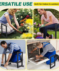 Heavy Duty Folding Garden Kneeler And Seat With Handles, used by people for gardening and home tasks, stable stool for sitting and kneeling