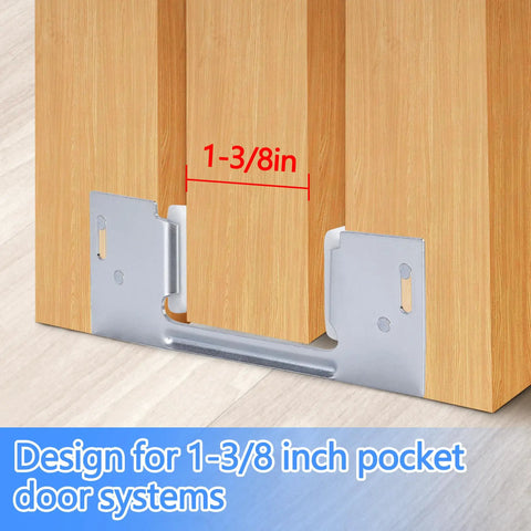 3 Pack Jamb Mounted Pocket Door Bottom Guides For 1 3/8 Inch Thick Doors Replacement Floor Guide For Sliding Cabinet And Closet Doors No Brainer DIY Install Stabilizes Movement And Prevents Sway, shown mounted with wood door and metal guide on smooth floor.