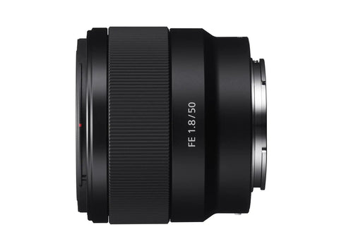 Side view of FE 50mm F1.8 Standard Lens For Full Frame E Mount Cameras Dope Bokeh And Crisp Detail Across The Frame Lightweight Compact Build