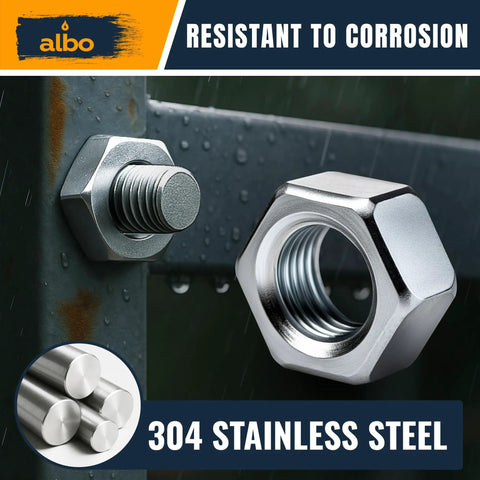 1/4-20 Hex Nuts Set In Stainless Steel 304 For Auto And DIY, corrosion-resistant fasteners shown in rain