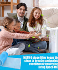 Family enjoying clean air from 12 X 120 Inch MERV 6 Reusable Air Vent Filter Cut To Size Electrostatic Floor Vent Filter.