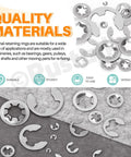 Stainless Steel E Clips and Internal Tooth Star Lock Washers Kit, 304 Grade, shown with various clip and washer sizes.