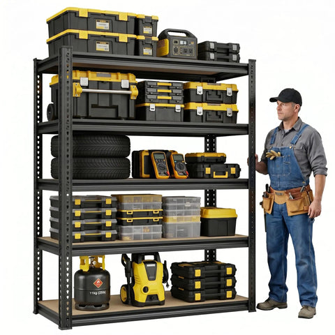 Heavy Duty Garage Shelving Unit 5 Tier Adjustable Metal Storage Rack With 2025 Lbs Capacity Freestanding Organizer For Kitchen Basement Laundry And More, black metal storage unit