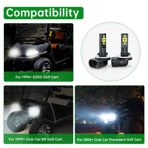 Super Bright Led Golf Cart Headlight Bulbs Fit Ezgo 1994 Plus Club Car Ds 1999 Plus Precedent 2004 Plus 12V compatibility image
