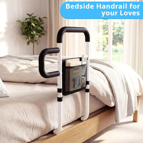 Bedside Safety Rails With Non Slip Foam Pad Handle, Adjustable Bed Rail For Home Use, Storage Bag Included, White Finish