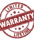 Red vintage-style badge displaying 'Limited Lifetime Warranty' with stars, symbolizing product guarantee and reliability.