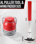 Image showing Two In One Bearing Packer And Seal Puller Tool Kit dimensions with red handle and transparent case.