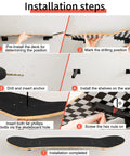 Installation steps for Dope Wall Mounted Skateboard Rack Set displaying drilling and mounting sequence for boards.