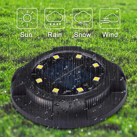 Solar Ground Lights Outdoor 12 Pack With 12 LED Disk Lights Waterproof In Ground Garden Pathway Lighting on wet grass