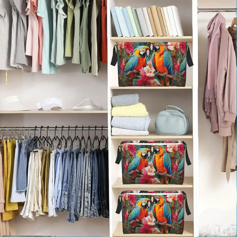 Gigantic 15 Inch Fabric Storage Basket With Strong Handles, Monster 24 Liter Closet Organizer Basket, Solid Polyester Sorting Bin in a colorful closet.
