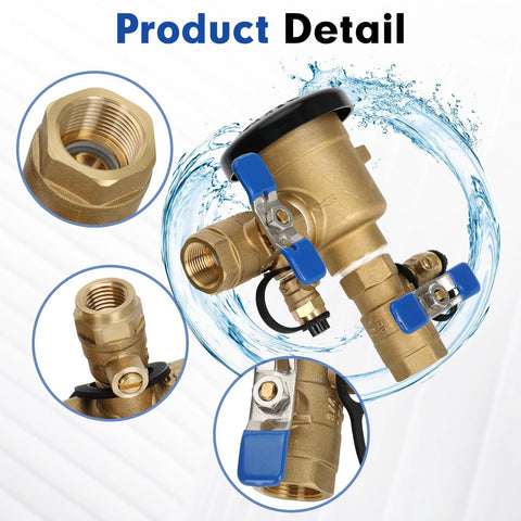 3/4-inch brass pressure vacuum breaker backflow preventer for irrigation with blue lever shutoffs, front view
3/4-inch brass pressure vacuum breaker backflow preventer for irrigation with blue lever shutoffs, side view
3/4-inch brass pressure vacuum breaker backflow preventer, close-up of threaded inlet
3/4-inch brass pressure vacuum breaker backflow preventer installed on irrigation line with blue lever shut-offs