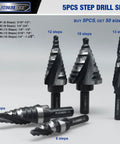Pro Grade Workhorse 5 Piece High Speed Steel Step Drill Bit Set For Sheet Metal With 50 Hole Sizes double flute cutting