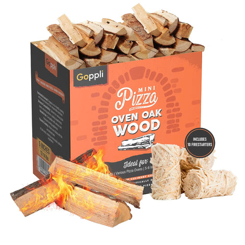 Oak Kiln Dried Five To Six Inch Mini Pizza Oven Logs Bundle 12 To 14 Lbs With Ten Natural Fire Starters in packaging