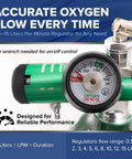 Close-up of oxygen tank regulator from USA Made Oxygen Tank Complete Set 680 Liter Capacity ME E Size With Toggle Valve And Adjustable Regulator