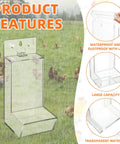 Clear Acrylic Oyster Shell And Grit Feeder For Chickens With Heavy Duty Lid And No Sweat Wall Mount Clips featuring waterproof design.