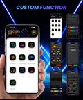 Custom function interface for 2 Pack Devil Eyes LED Lights For Cars With Remote And Bluetooth App Control visible on smartphone screens.