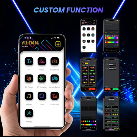 Custom function interface for 2 Pack Devil Eyes LED Lights For Cars With Remote And Bluetooth App Control visible on smartphone screens.