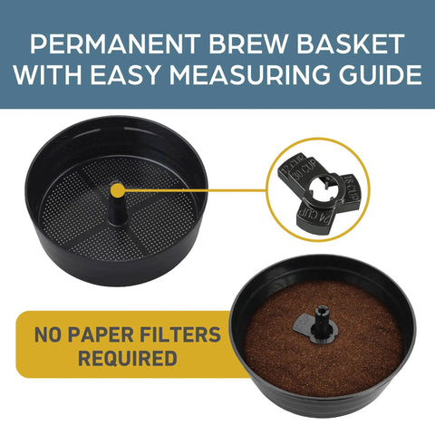 Close-up of permanent brew basket for 30 Cup Coffee Urn With Automatic Temperature Control And Fast Cup Per Minute Brewing Easy Cleanup In Basket Measuring Guide Ready Light Highly Polished Aluminum Silver Finish Ideal For Large Offices Events And Meetings