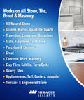 Image listing surfaces cleaned by Miracle Sealants: stone, tile, grout. Features kitchen and bathroom tiles. All Purpose Tile And Stone Cleaner For Interior And Exterior Surfaces Odorless PH Neutral Non Toxic Formula That Safely Cleans Grout Tile And Stone Without Harsh Residue Ideal For Food Areas And Regular Use.
