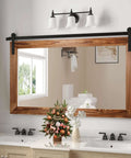 Farmhouse Barn Door Mirror With Rustic Wood Frame 41 By 26 Inches for bathroom wall decor, brown finish, vintage distressed look