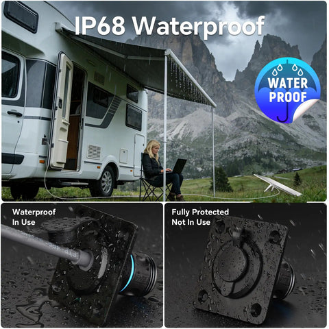 Waterproof Pass Through RJ45 Wall Socket For Starlink Gen3, CAT6 Ethernet Female To Female Aluminum Bulkhead Panel Connector For RV Camper Trailer Off Grid Starlink Dish Setup IP68 Rated installed on RV