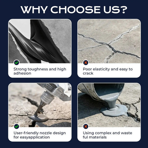 Self Leveling Concrete Crack Filler Two Pack Fast Curing Watersealer in use, showcasing user-friendly nozzle detail and adhesion.