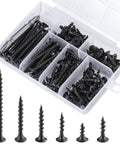 Black Drywall Screws Kit Size 6 With Phillips Head Coarse Thread Fasteners in plastic organizer box showcasing various screw sizes