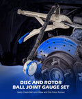 Orion Motor Tech dial gauge set with locking pliers and 360° flexible stem on blue brake rotor