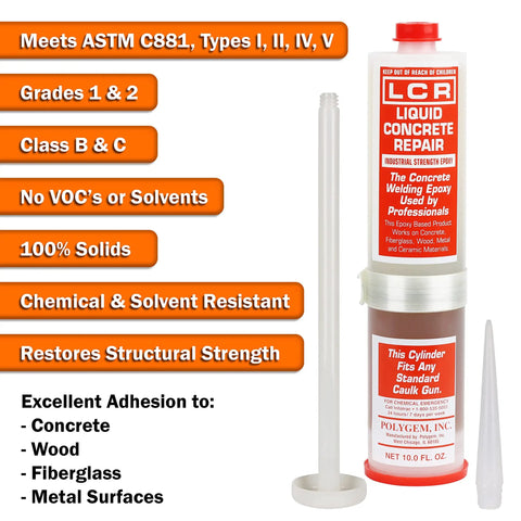 Crack Injection Epoxy Kit For Concrete, Wood, Fiberglass And Metal In A 10 Oz Cartridge With Resin And Hardener, One Gun Ready