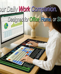 Excel Shortcut Desk Pad For Windows PC on desk with keyboard and mouse, showing size of 27.6 x 11.8 inches and Excel shortcuts