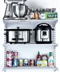 Beefy Three Tier Wire Shelving Unit For Home And Garage With 375 Lb Per Top Track Capacity, holding kitchen appliances and jars