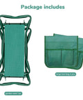 Garden Kneeler And Seat With Soft EVA Foam Pad, Foldable Kneeling Bench, 2 Tool Pouches Included, Heavy Duty Steel Frame, Easy Carry, Green